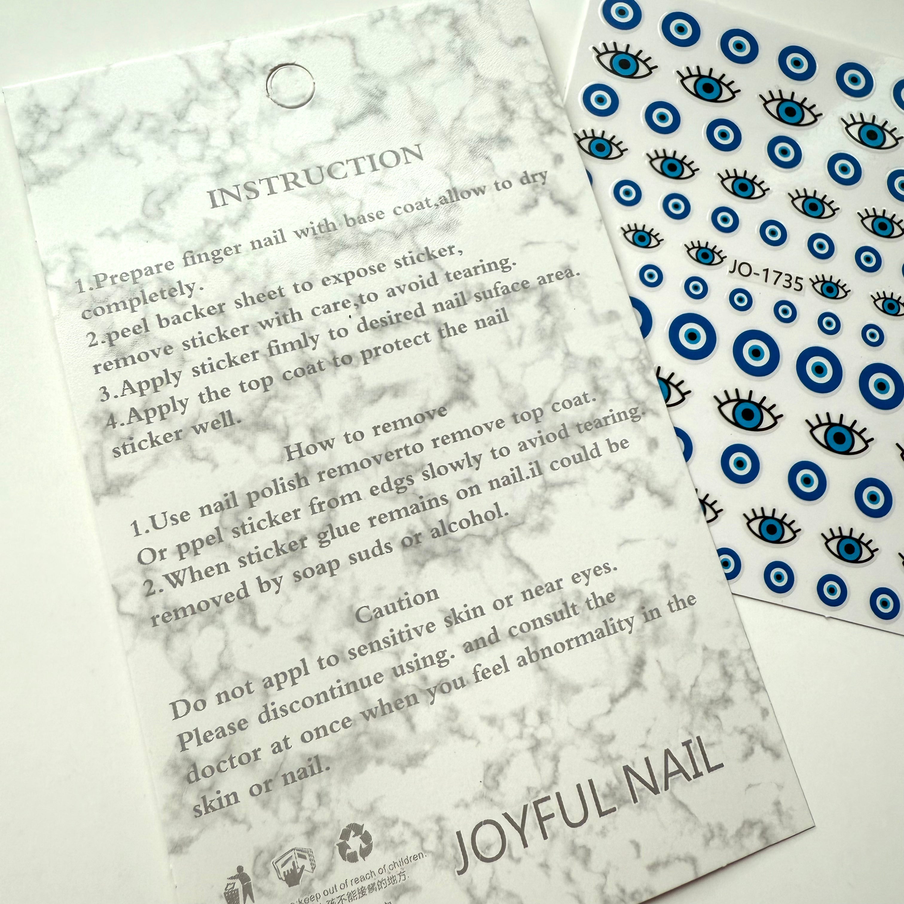 Evil Eye Nail Stickers – Blue Eye & Lash Design Nail Art Decals (JO-1735)